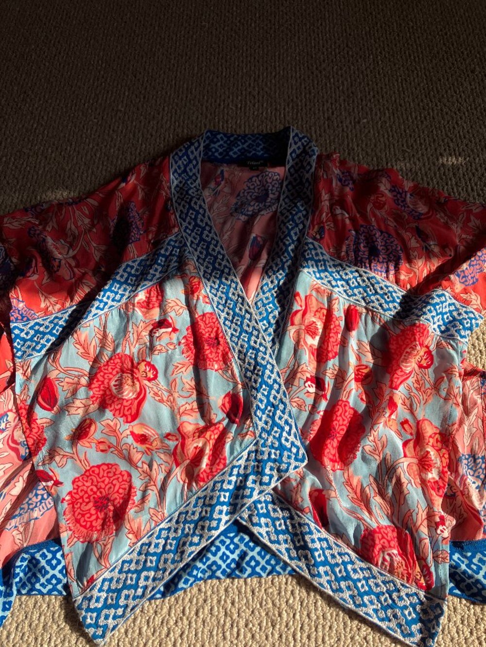 Tolani Boho Open Front Floral O/S Kimono Duster Cardigan Tunic Top